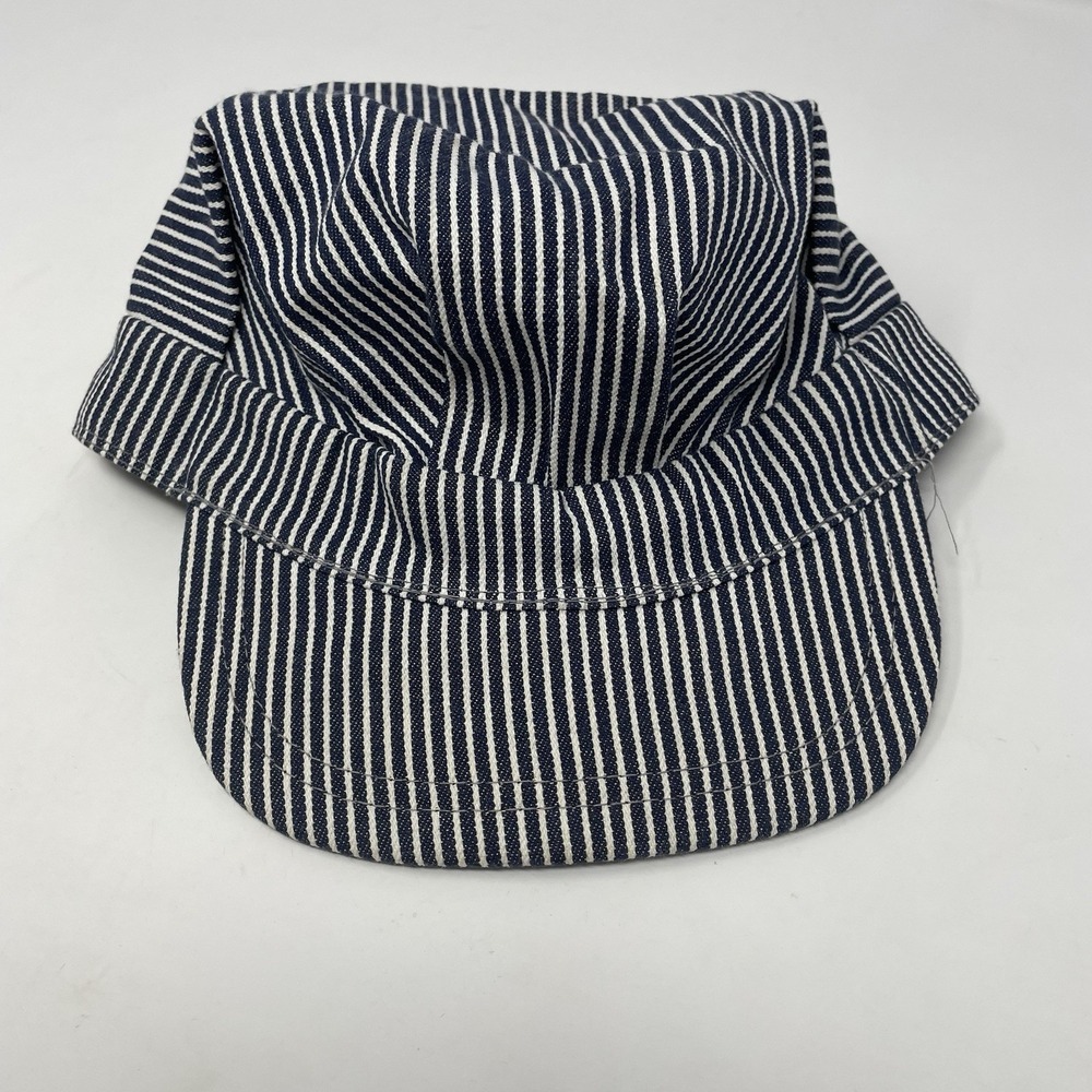 Vintage Train Conductor Engineer Hat Hickory Stripe Cap Size Medium Made in USA